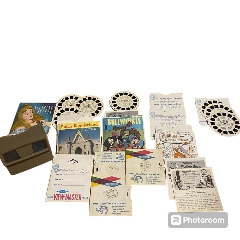 Vintage View Master & Reels Story Books Sleeping Beauty Bullwinkle Pebbles Bam